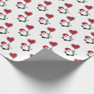 Papier Cadeau Joli Gnome de la Saint-Valentin avec un ballon en