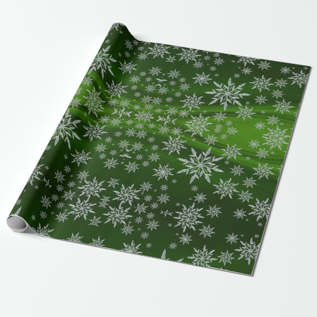 Papier Cadeau Joli Green Glace Crystal Snowflakes Noël (Déroulé)
