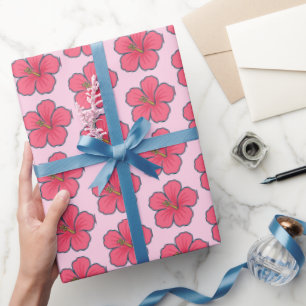 Papier Cadeau Joli Hibiscus rose Vibes tropicales