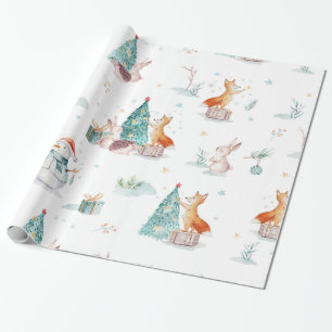 Papier Cadeau Joli hiver des étangs des neiges animaux des forêt