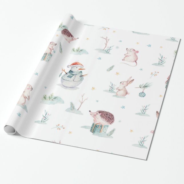 Papier Cadeau Joli hiver des étangs des neiges animaux des forêt (Déroulé)