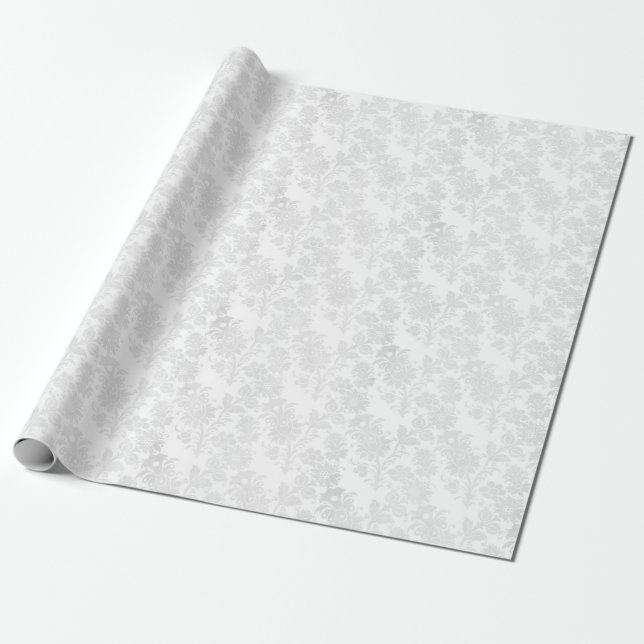 Papier Cadeau Joli imprimé floral en damas blanc (Déroulé)