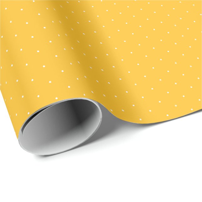 Papier Cadeau Joli jaune doré blanc petit motif pois (Coin rond)