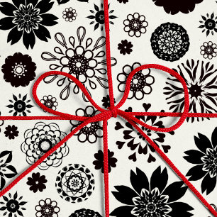 Papier Cadeau Joli jeu moderne noir et blanc motif floral