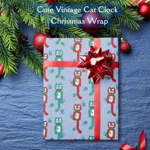 Papier Cadeau Joli Kit Vintage Horloge Chat Noël