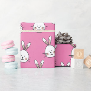 Papier Cadeau Joli lapin blanc de Pâques sur rose