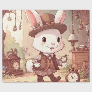 Papier Cadeau Joli Lapin Blanc Merveilleux Monde Fantaisiste Gar