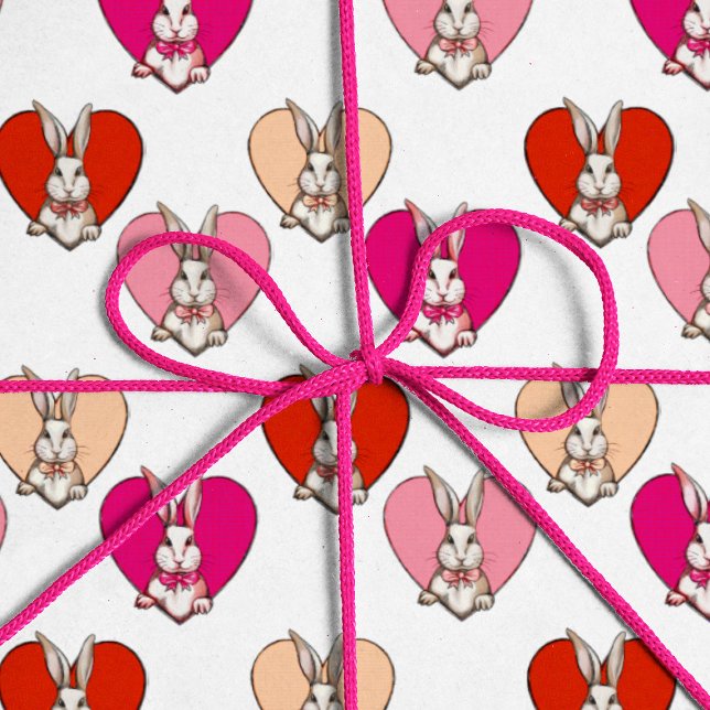 Papier Cadeau Joli lapin & Coeur Amusant Adorable Saint Valentin (Créateur téléchargé)
