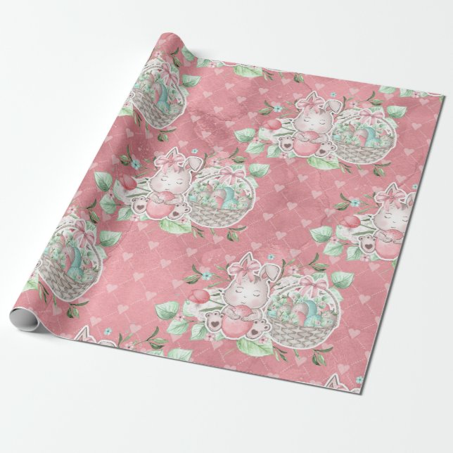 Papier Cadeau Joli lapin d'amour de Pâques (Déroulé)