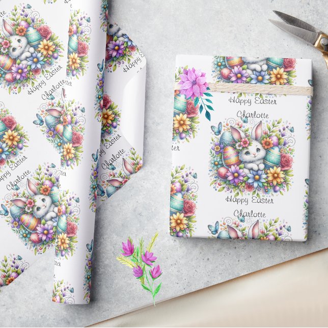 Papier Cadeau Joli lapin de Pâques Ajouter le nom ou l'anniversa (Créateur téléchargé)