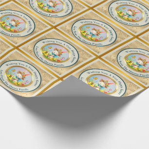 Papier Cadeau Joli lapin de Pâques et joyeuses fleurs de printem