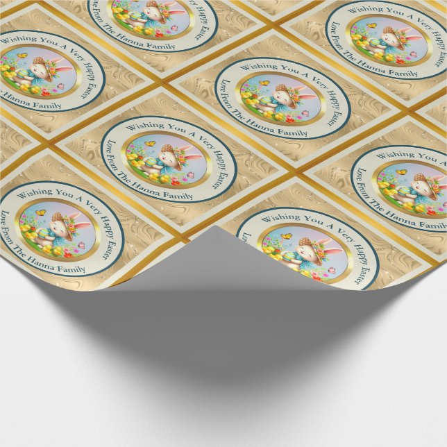 Papier Cadeau Joli lapin de Pâques et joyeuses fleurs de printem (Coin)