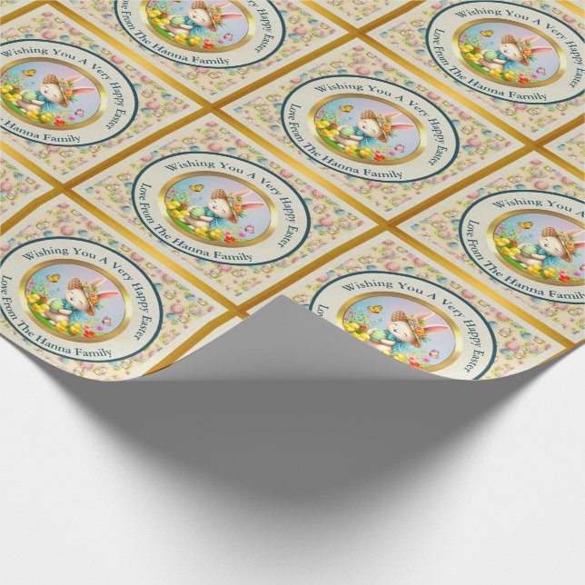 Papier Cadeau Joli lapin de Pâques et joyeuses fleurs de printem (Coin)