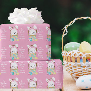Papier Cadeau Joli lapin de Pâques rose Personnalisé Enfants