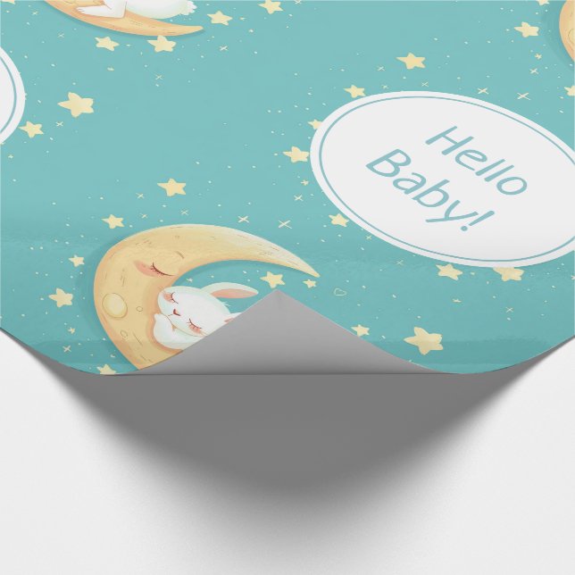 Papier Cadeau Joli Lapin Dormant Sur La Lune (Coin)