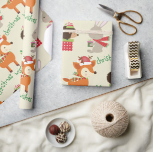 Papier Cadeau Joli lapin et cerfs voeux de Noël