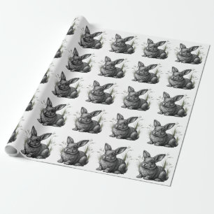 Papier Cadeau Joli lapin gris parmi les herbes