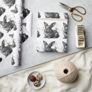 Papier Cadeau Joli lapin gris parmi les herbes