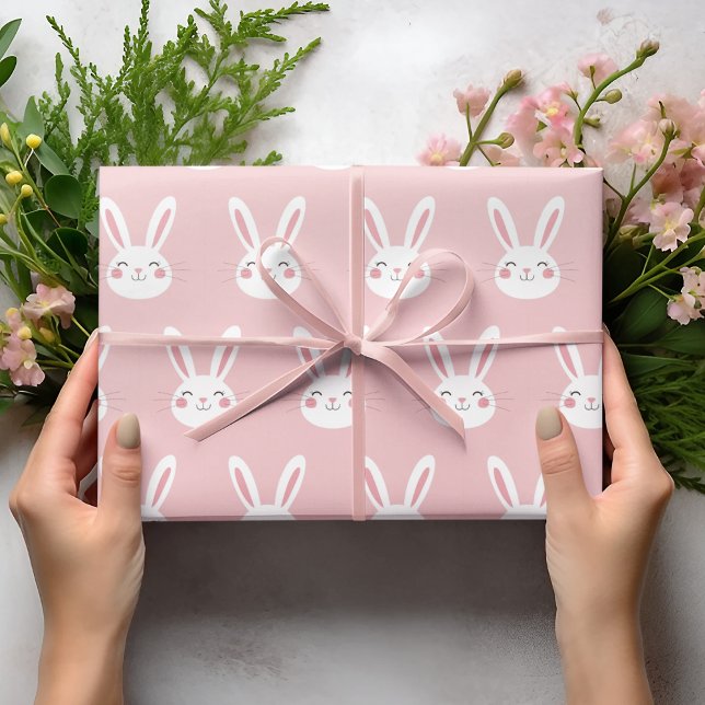 Papier Cadeau Joli lapin rose Enfants Pâques (Créateur téléchargé)