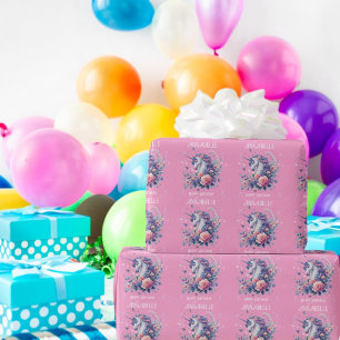 Papier Cadeau Joli Licorne Rose Violet Paillettes Fille Annivers