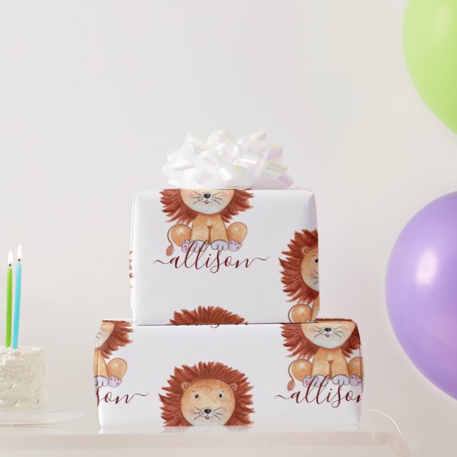 Papier Cadeau Joli lion dessiné à la main des enfants personnali (Cadeaux de fête)