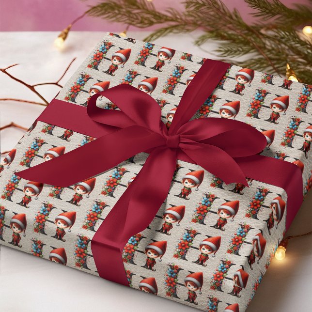 Papier Cadeau Joli lutin de Noël Lettre de fête H (Créateur téléchargé)