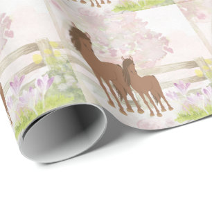 Papier Cadeau Joli Mare Brown et Cheval Foal