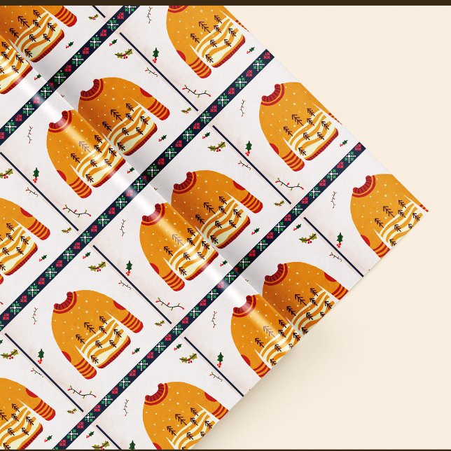Papier Cadeau Joli modèle de pull moche de Noël Cadeau de Noël (Cute Ugly Sweater Pattern Christmas Gift Wrapping Paper)