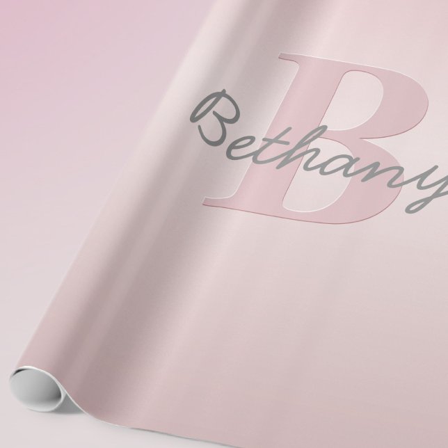 Papier Cadeau Joli monogramme rose personnalisable & écriture de (Créateur téléchargé)