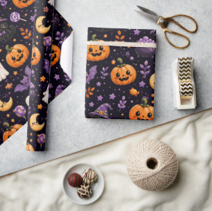 Papier Cadeau Joli motif artistique de citrouille de fantôme de 