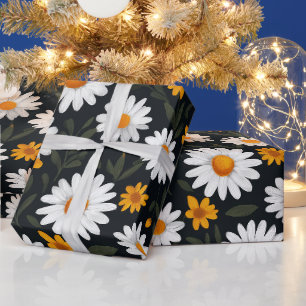Papier Cadeau Joli motif artistique floral de marguerites blanch