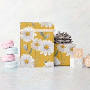 Papier Cadeau Joli motif artistique floral de marguerites blanch