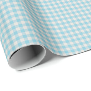 Papier Cadeau Joli motif carreaux bleu clair vintage gingham