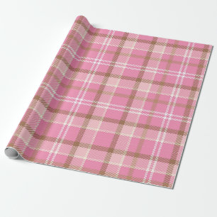 Papier Cadeau Joli motif carreaux rose rétro tartan