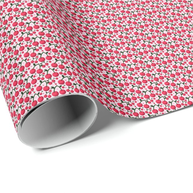 Papier Cadeau Joli motif Cerise Esthétique | Cerise Rouge Sans C (Coin rond)