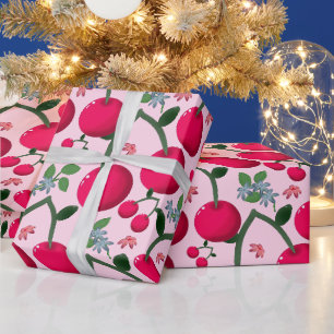 Papier Cadeau Joli motif Cerise, Fruit Kawaii brillant