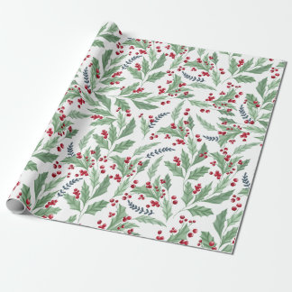 Papier Cadeau Joli motif d'aquarelle aux baies sèches florales