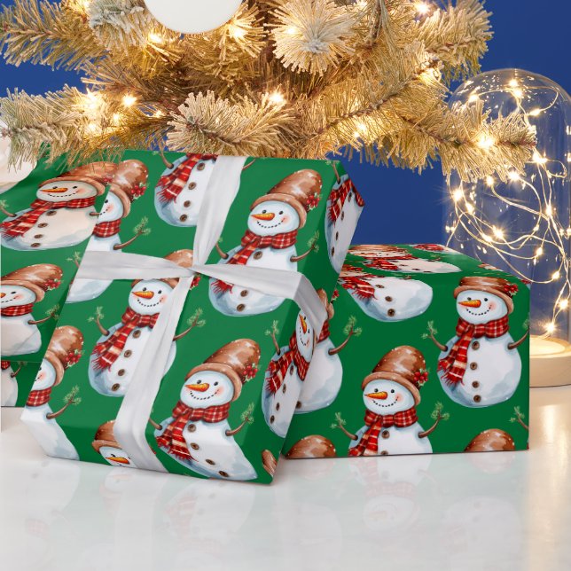 Papier Cadeau Joli Motif d'aquarelle Snowman (Vacances)