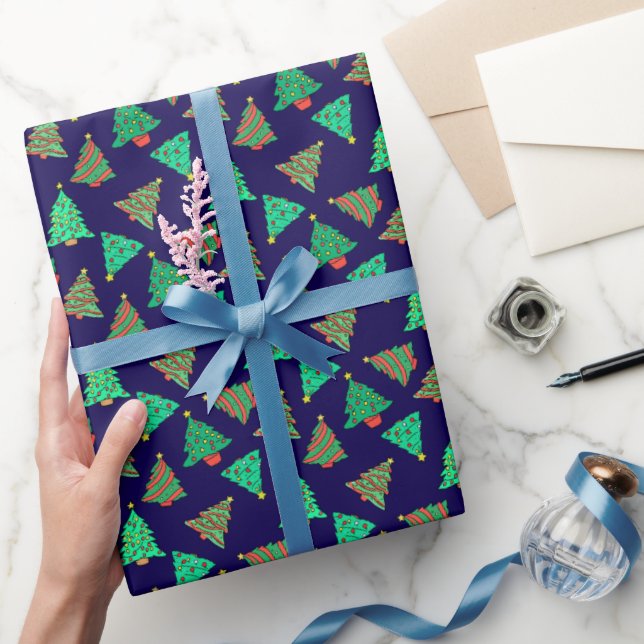 Papier Cadeau Joli Motif d'arbre de Noël | Bleu Marine (Cadeaux)