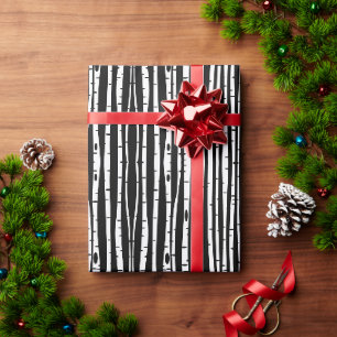 Papier Cadeau Joli motif d'arbre noir et blanc