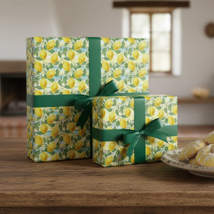 Papier Cadeau Joli motif d'art de fruit de citron d'été méditerr