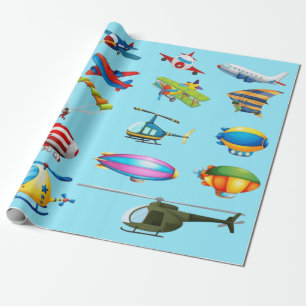 Papier Cadeau Joli motif d'avions de dessin animé bleu pour anni
