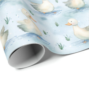 Papier Cadeau Joli motif de bébé garçon pour un étang de canards