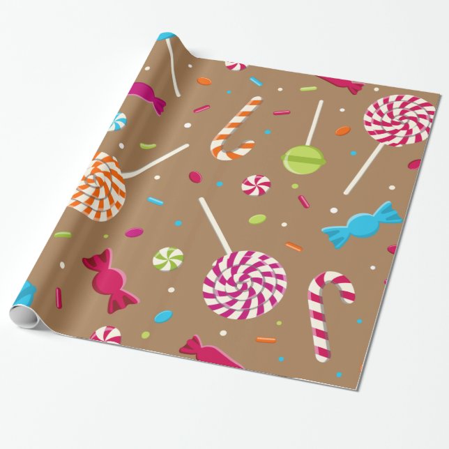 Papier Cadeau Joli Motif de bonbons de Noël (Déroulé)