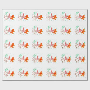Papier Cadeau Joli motif de bonhomme en pain d'épice et d'arbre