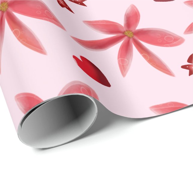 Papier Cadeau Joli motif de cœur floral rouge sans couture pour  (Coin rond)