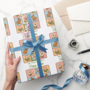 Papier Cadeau Joli motif de courtepointe de lapin de Pâques heur
