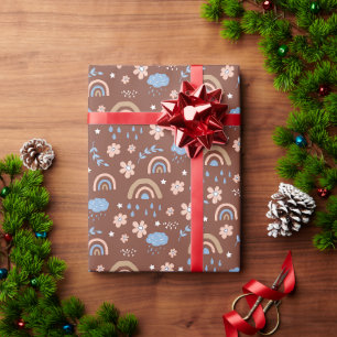 Papier Cadeau Joli motif de fleur de nuage arc-en-ciel