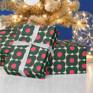 Papier Cadeau Joli motif de fleurs pop rétro Vert de Noël
