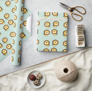 Papier Cadeau Joli motif de lion bleu pour anniversaire